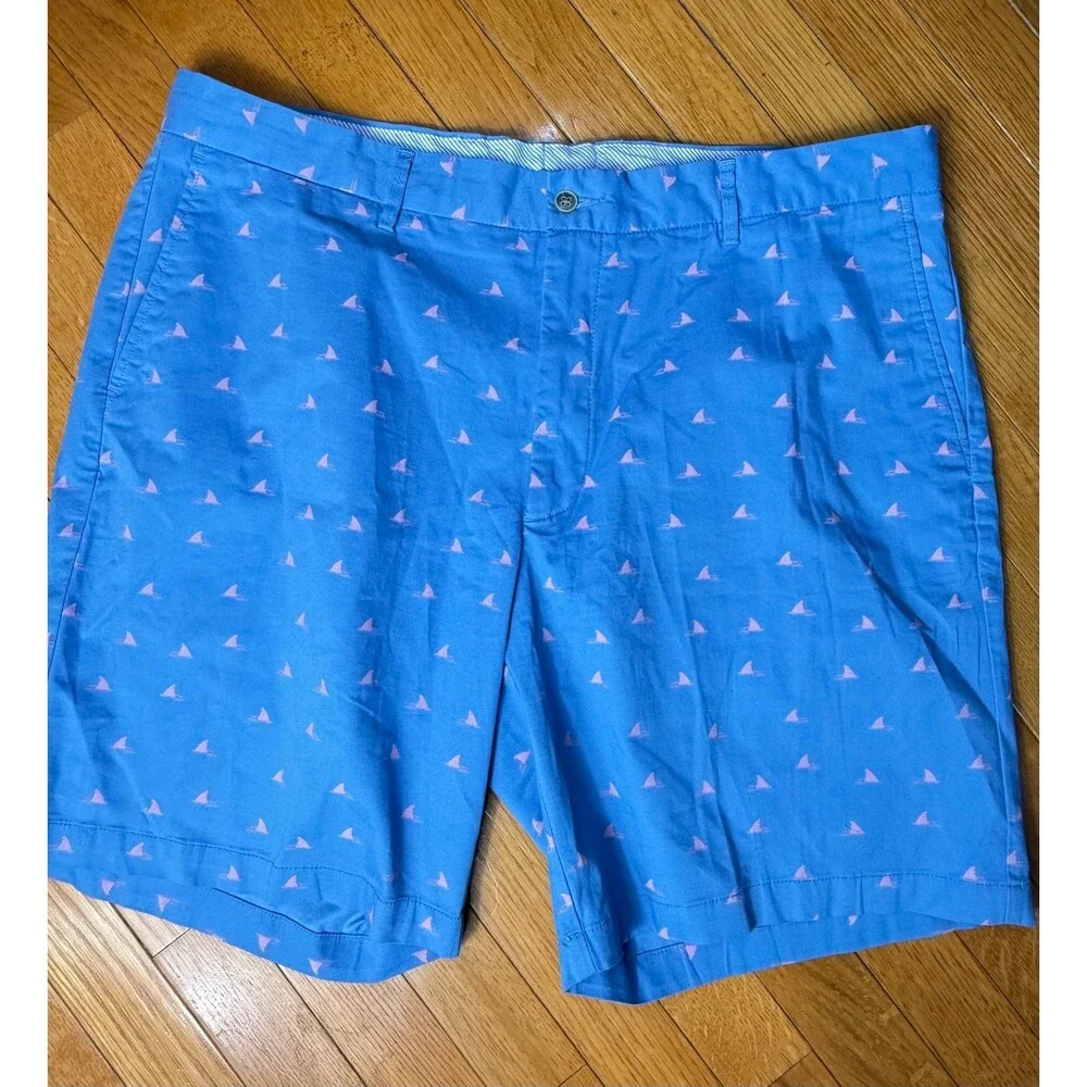 Peter Millar Shorts Mens 38 Performance Golf Blue Shark Fin Print Stretch Summer